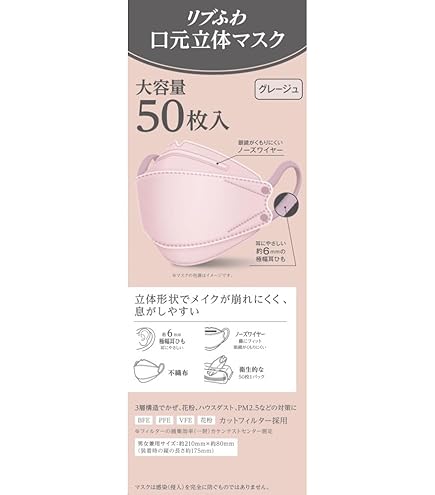 Amazon.co.jp: リブふわバイカラー口元立体マスク アソート 40枚入(5色